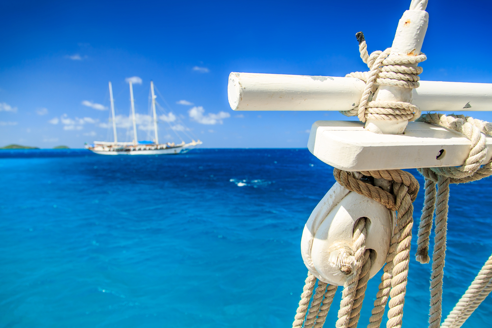 View from schooner of Bequia ocean